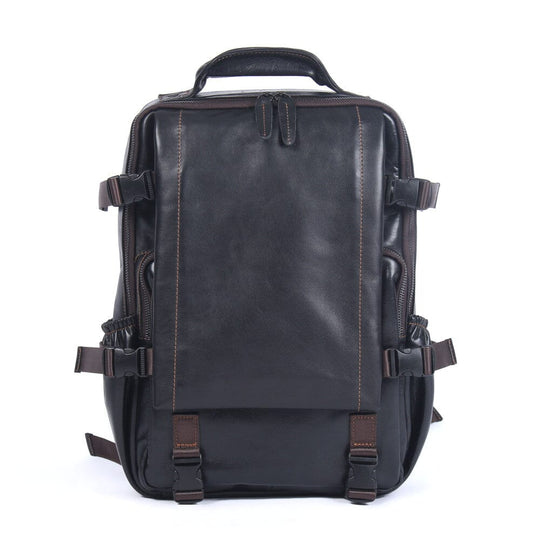 Herren Schwarzer Leder Rucksack | ISAAC