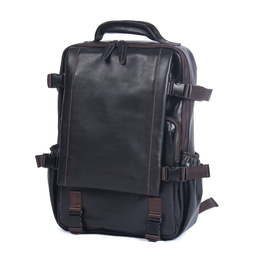 Herren Schwarzer Leder Rucksack | ISAAC