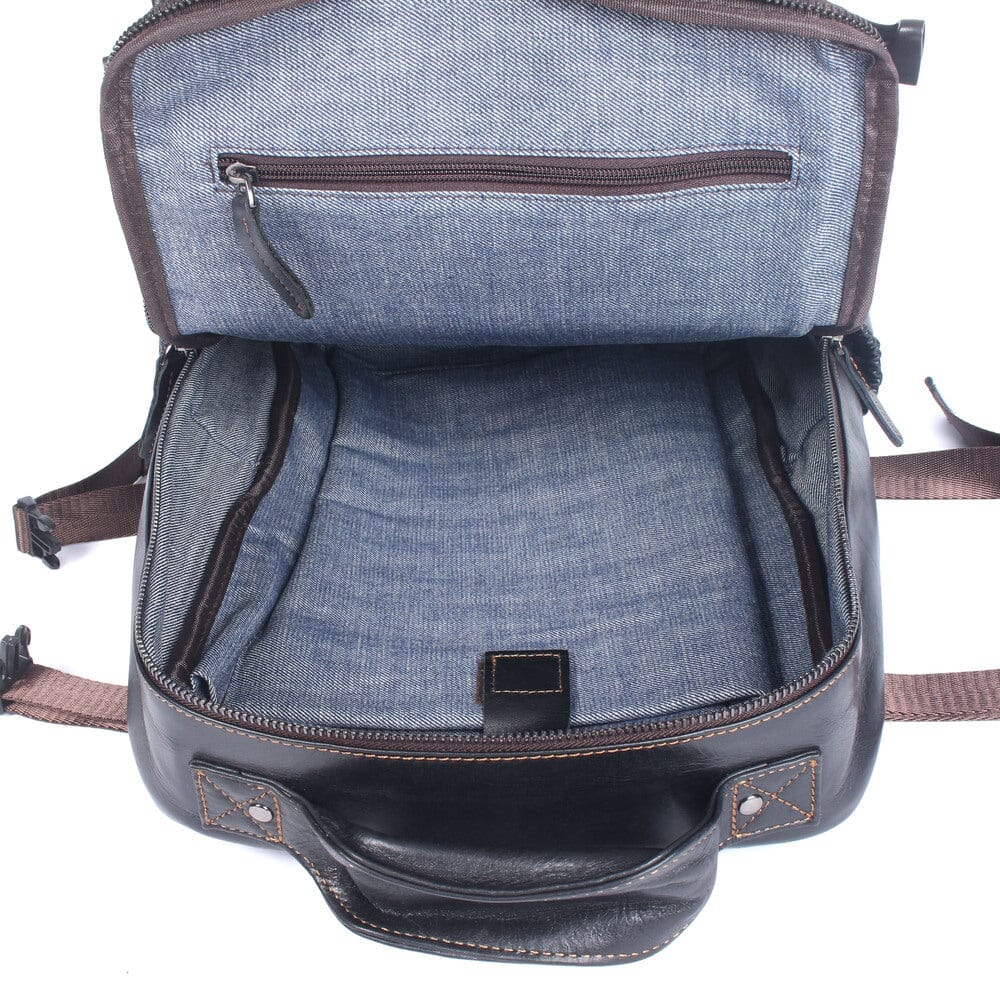 Herren Schwarzer Leder Rucksack | ISAAC