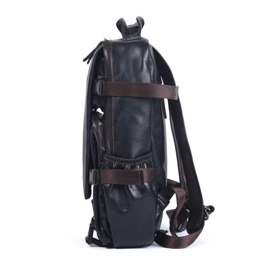 Herren Schwarzer Leder Rucksack | ISAAC